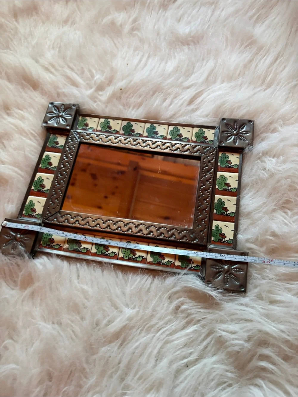 Decorative cactus Tile-Accented Wall Mirror